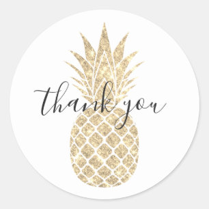Faux Glitter Pineapple Thank You Round Sticker