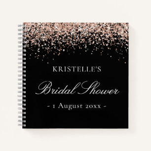 Faux Glitter Pink Black Bridal Shower Guest Book