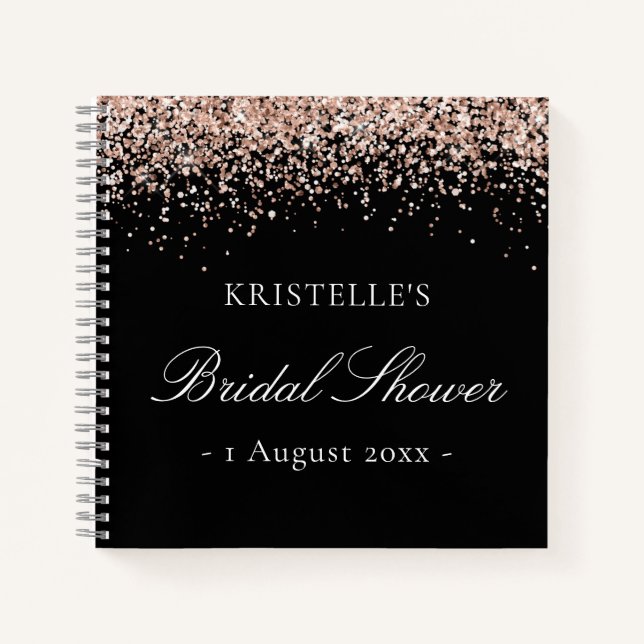 Faux Glitter Pink Black Bridal Shower Guest Book (Front)