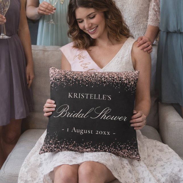 Faux Glitter Pink Black Bridal Shower Personalized Cushion (Creator Uploaded)