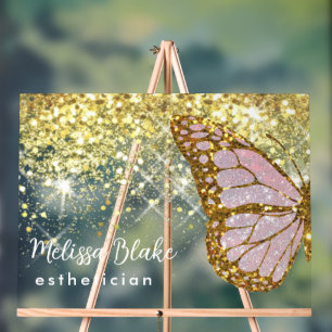 faux glitter pink butterfly acrylic sign