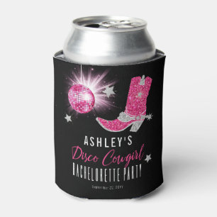 Faux Glitter Pink Disco Cowgirl Bachelorette Party Can Cooler