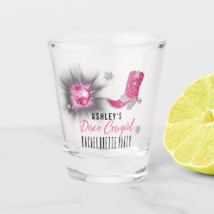 Faux Glitter Pink Disco Cowgirl Bachelorette Party Shot Glass