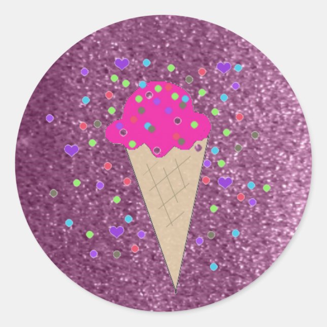 Faux  Glitter Pink Ice Cream Cone Classic Round Sticker (Front)