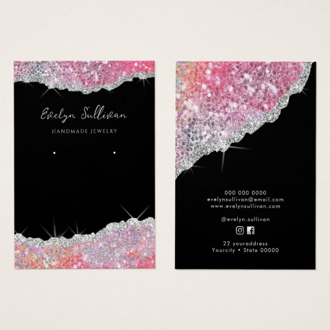 Faux glitter pink jewellery display card (Front & Back)
