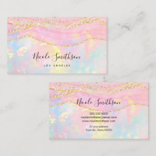 faux glitter pink opal stone business card