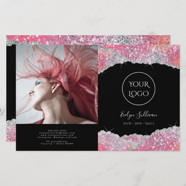 Faux glitter pink sequin bifold brochure (Front/Back)