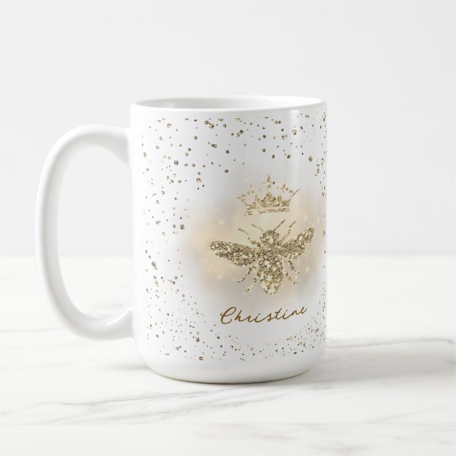 faux glitter Queen Bee  Coffee Mug (Left)