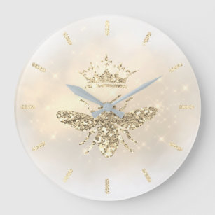 •faux glitter queen bee design large clock