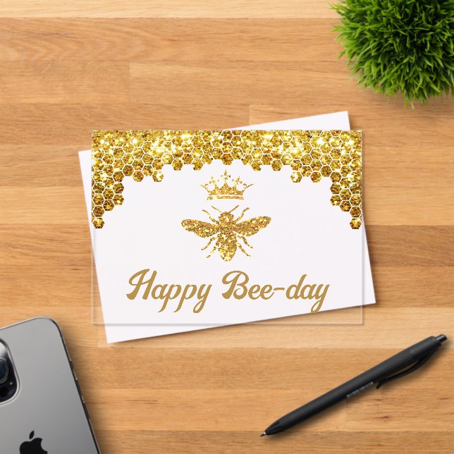Faux glitter Queen Bee Happy Birthday Acrylic Invitations (Insitu (Invitation Card))