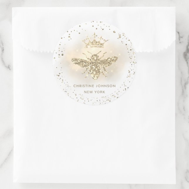 faux glitter queen bee logo  classic round sticker (Bag)