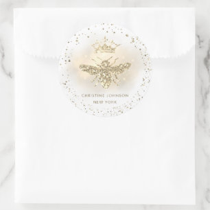 faux glitter queen bee logo  classic round sticker