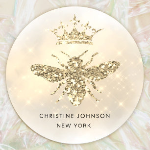 faux glitter queen bee logo classic round sticker