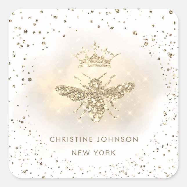faux glitter queen bee logo square sticker (Front)