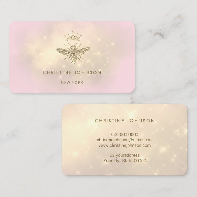 faux glitter queen bee on pink business card (Front/Back)