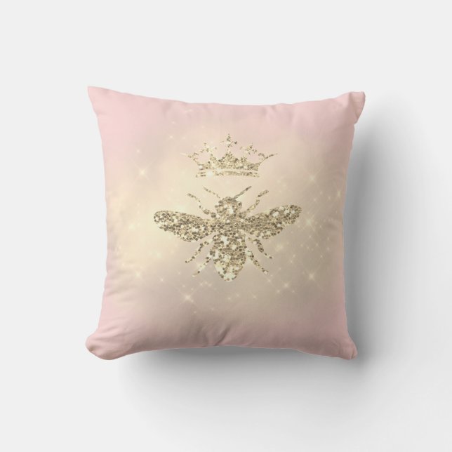 faux glitter queen bee on pink cushion (Front)