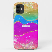 Faux Glitter Rainbow Agate