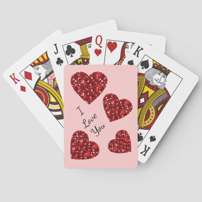 Faux Glitter Red Hearts Playing Cards (Back)