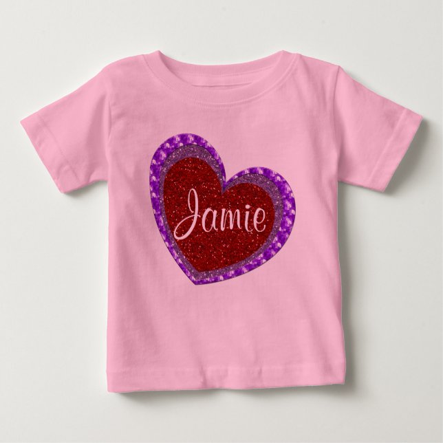 Faux Glitter Red & Purple Heart Toddler Sweatshirt Baby T-Shirt (Front)