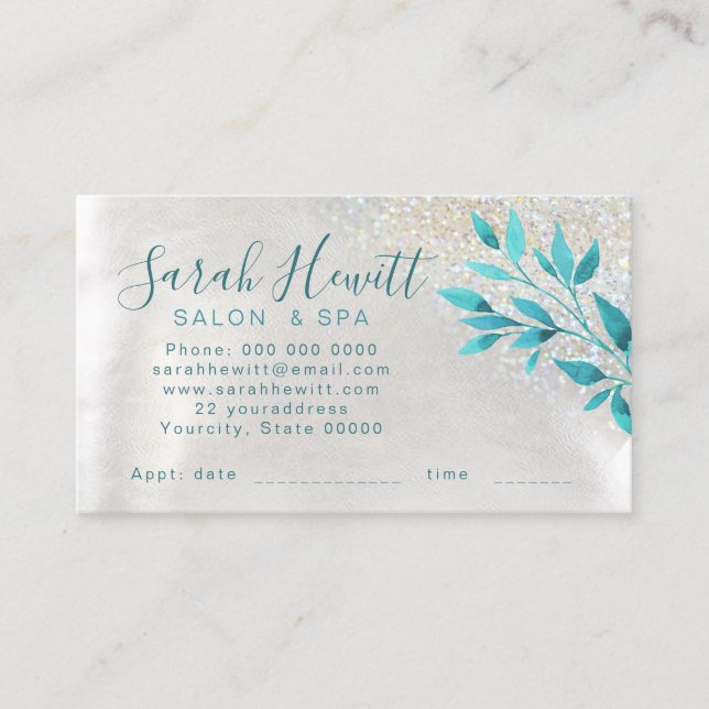 FAUX glitter salon appointment card (Front)