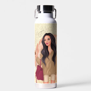 Faux Glitter Salon Woman Hair Gold  Water Bottle