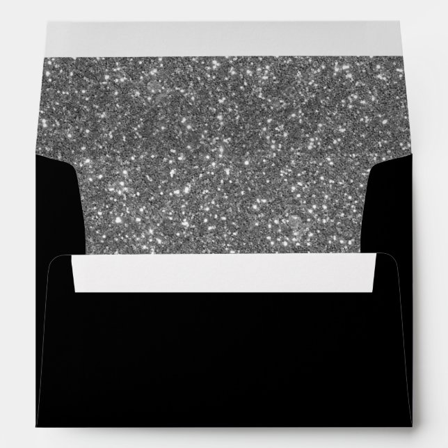 Faux Glitter Silver & Black Return Address Envelope (Back (Bottom))