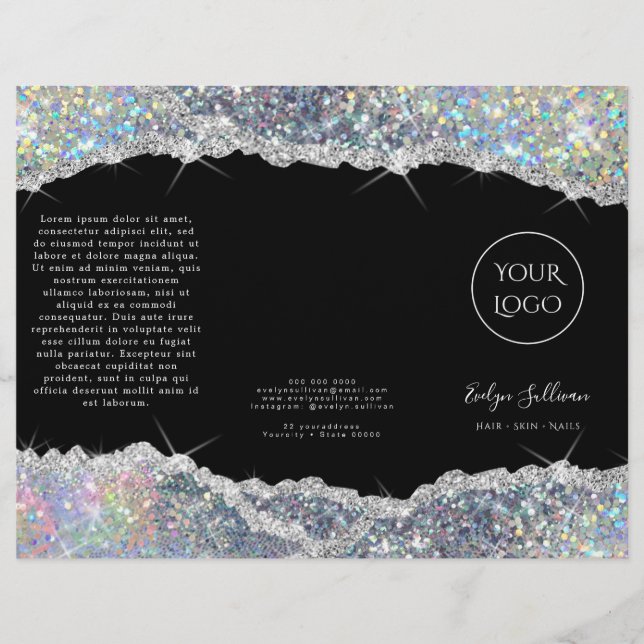 Faux glitter silver sequin brochure (Front)