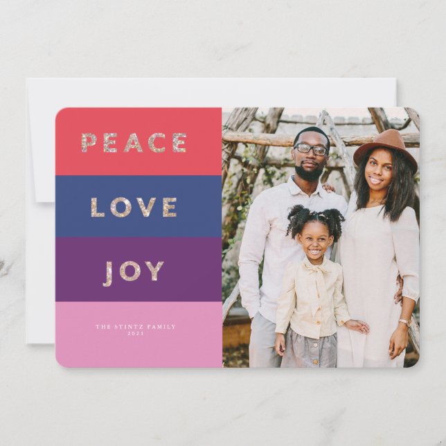 Faux Glitter Striped Jewel Tone Christmas Card (Front)