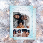 Faux Glitter Tapered Top 3 Photo Merry Christmas   Foil Holiday Card<br><div class="desc">"Tis the Season to Say Merry Christmas" with this three photo design with real silver foil text and a trio of silver foil snowflakes. Top photo is tapered in an updated, stylishly sophisticated modern design. Light blue and star background is not foil. Composite design by Holiday Hearts Designs (rights reserved)....</div>