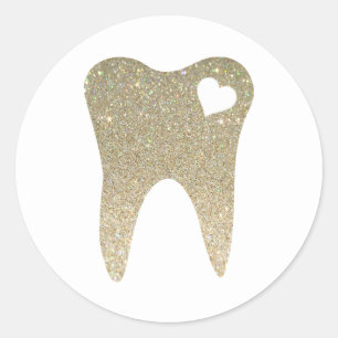 Faux Glitter Teeth with Heart Round Sticker