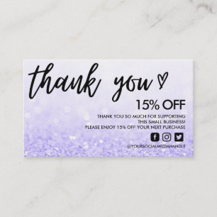 Faux Glitter Thank You Heart Business Card