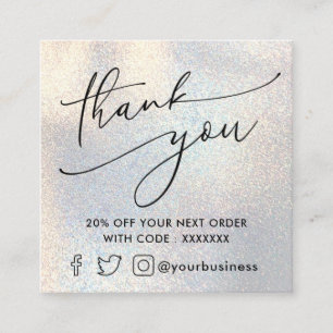 faux glitter thank you square business card