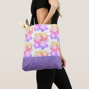 Faux Glitter & Tropical Flower Tote Bag