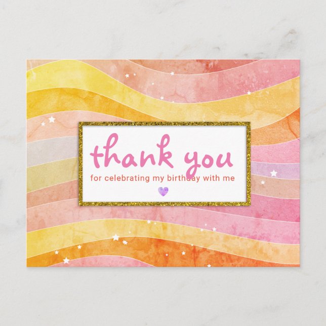 Faux Glitter Unicorn Birthday Thank You Postcard (Front)
