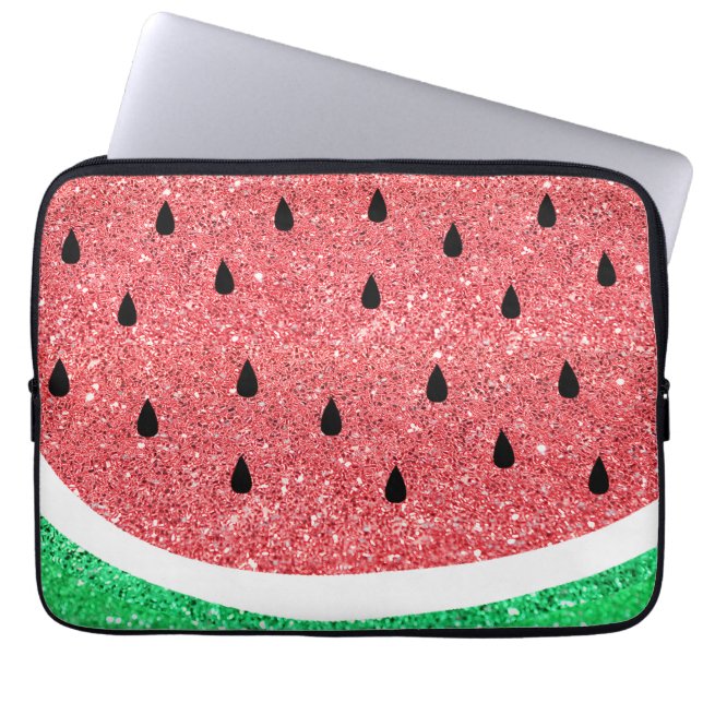 faux glitter watermelon design laptop sleeve (Front)