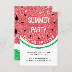 faux glitter watermelon summer party invitation
