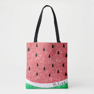 faux glitter watermelon tote bag