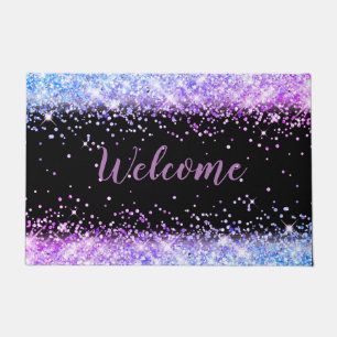 faux glitter welcome script doormat