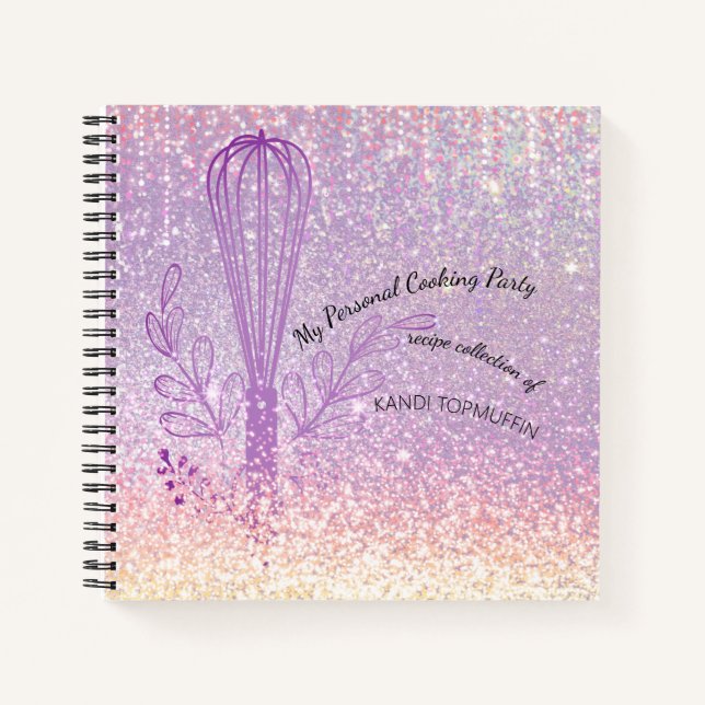 Faux glitter whisk personalised recipe cookbook notebook (Front)