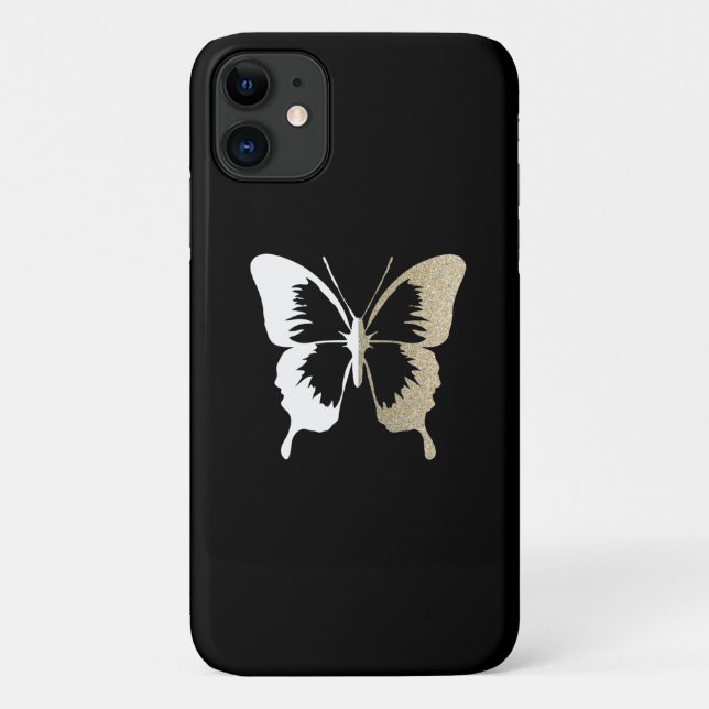 Faux Glitter & White Butterfly Case-Mate iPhone Case (Back)