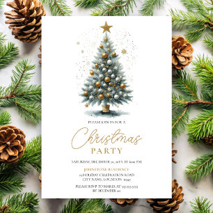 Faux Glittering Watercolor Christmas Tree Invitation