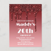 Faux Glittery 20th Birthday card for her