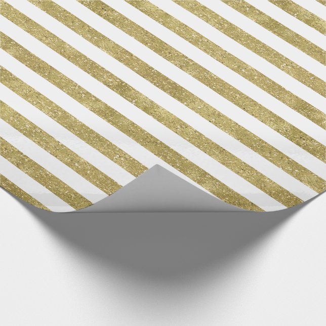Faux Glittery Gold Stripes Wrapping Paper (Corner)