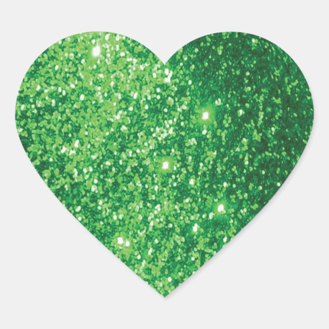 Faux Glittery Green Heart Sticker (Front)