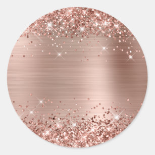 Faux Glittery Rose Gold Foil Foil Texture Blank Classic Round Sticker