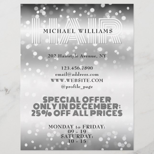 Faux glittery shiny hair salon flyer (Front)