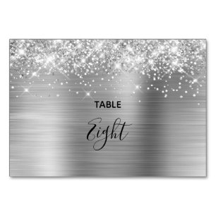 Faux Glittery Silver Foil Wedding Table Number