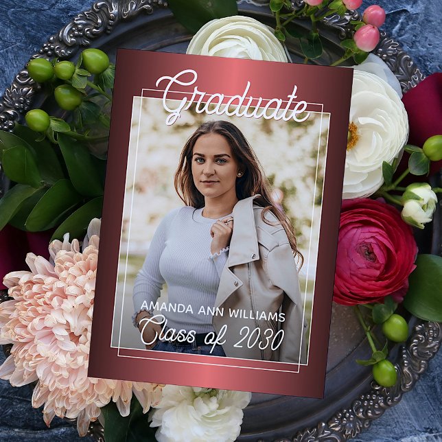 Faux Glossy Dark Wine Red Graduation Announcement Postcard (Creator Uploaded)
