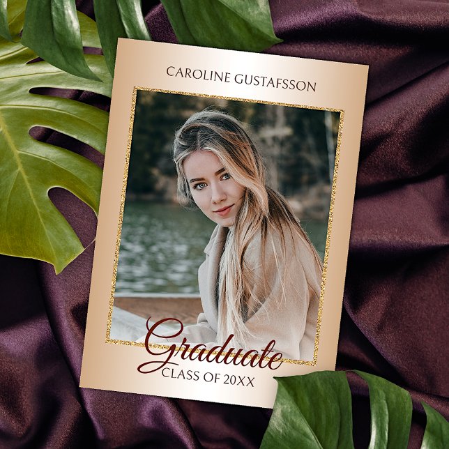 Faux Glossy Gold Glitter Glam Graduation Announcement (Creator Uploaded)