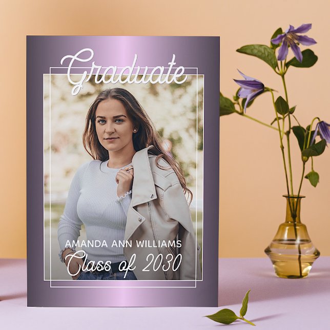 Faux Glossy Violet Purple Graduation Announcement Postcard (Creator Uploaded)